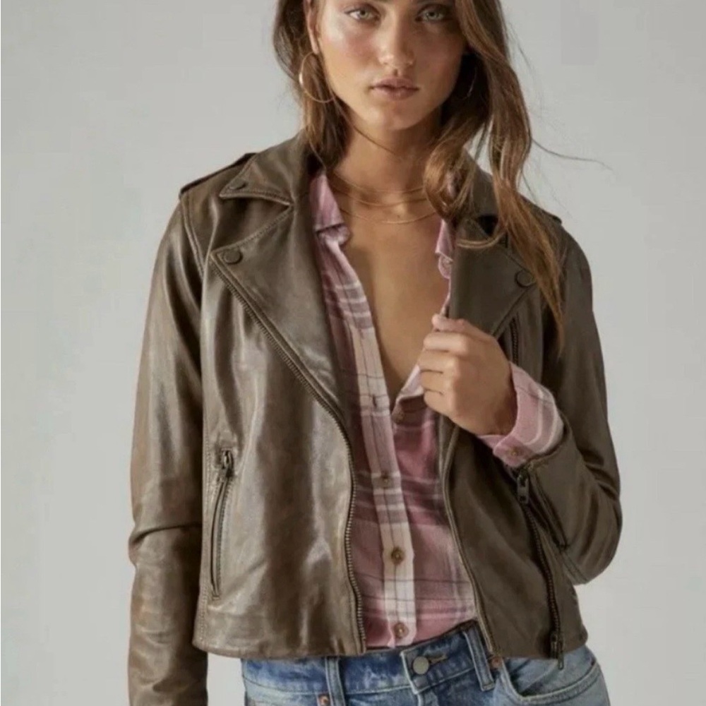 Lucky Brand chocolate brown Leather Jacket lambs super soft layering moto‎